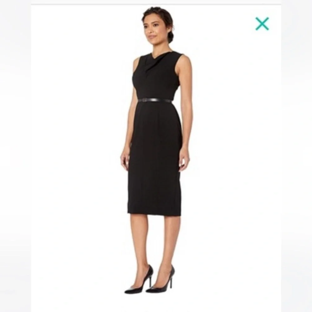 Brand New Calvin Klein Sheath Dress in Charcoal Gray w/Logo Belt - Picture 2 of 7